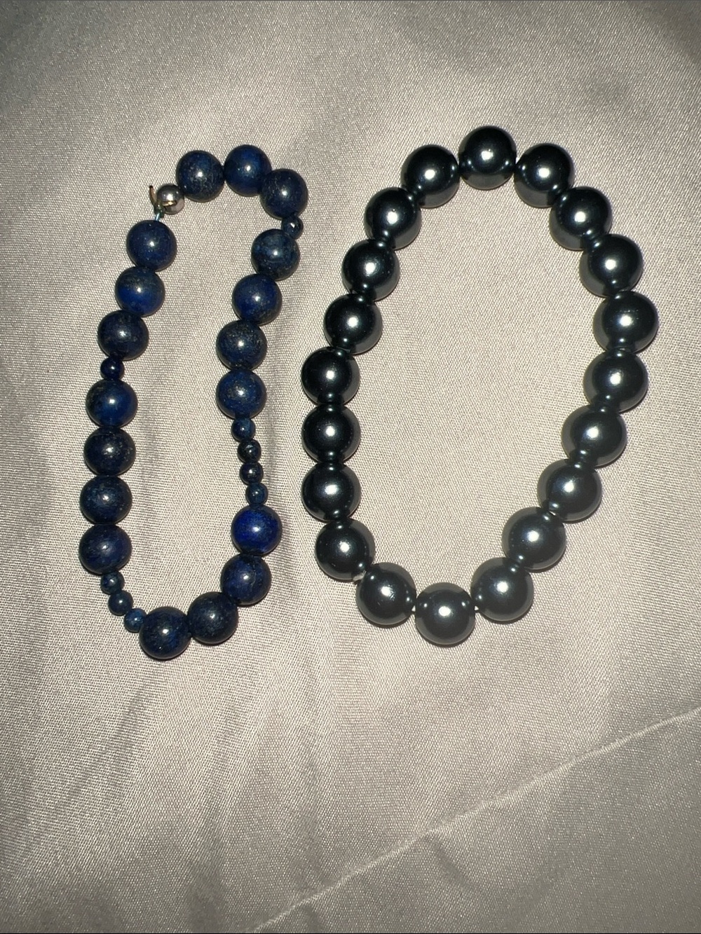 intage Beaded Stretch Bracelets Set - Deep Blue & Metallic Gunmetal
